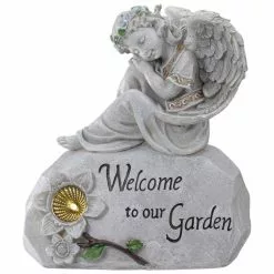 Wholesale 🛒 Northlight 9.25 in. Gray Solar Powered in Welcome to Our Garden in Angel Outdoor Garden Statue ❤️