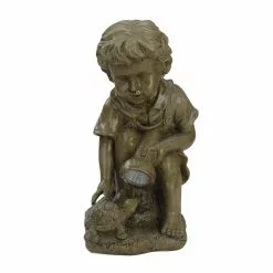 New 💯 Northlight 12.25 in. Solar Powered LED Lighted Boy Examining Turtle with Flashlight Outdoor Garden Statue 😉