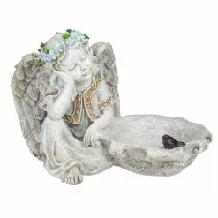 Deals ✨ Northlight 12 in. Gray Sitting Angel Bird Feeder Outdoor Garden Statue 🎁