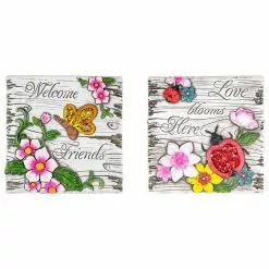 New ⭐ Northlight 7 in. Love Blooms and Welcome Friends Floral Outdoor Garden Stones (Set of 2) 💯