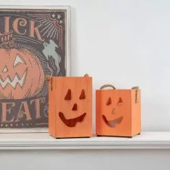 Flash Sale 😀 Northlight 6.25 in. Small Orange Wood Jack O Lantern 🦇 Halloween Candle Lantern ⭐